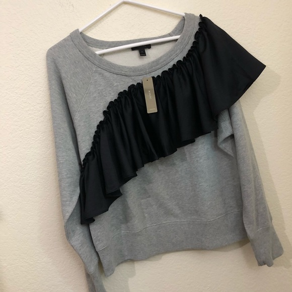 J. Crew Pullover Sweatshirt Gray Black Ruffle NWT - Picture 2 of 9